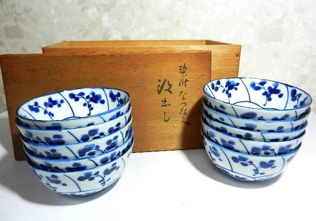 古伊万里染付渦霊芝文（なずな文）煎茶碗１０客「染付なつな文　汲出し」