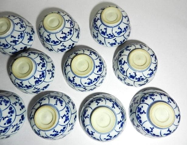 古伊万里染付渦霊芝文（なずな文）煎茶碗１０客「染付なつな文　汲出し」