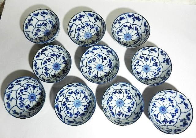 古伊万里染付渦霊芝文（なずな文）煎茶碗１０客「染付なつな文　汲出し」