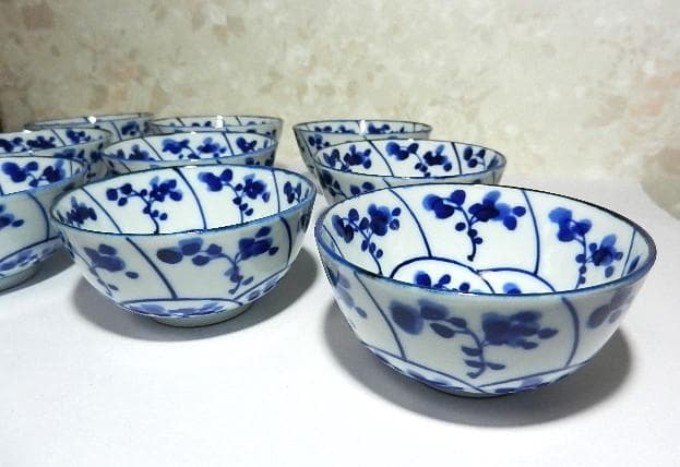 古伊万里染付渦霊芝文（なずな文）煎茶碗１０客「染付なつな文　汲出し」