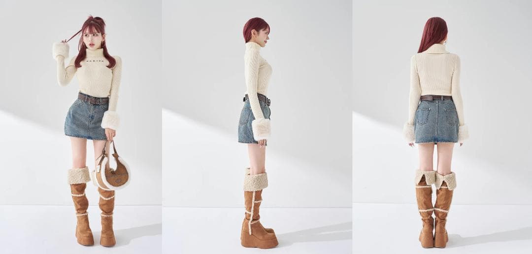 ダーリッチ darich スムースファーリブニットトップス アイボリー IVO