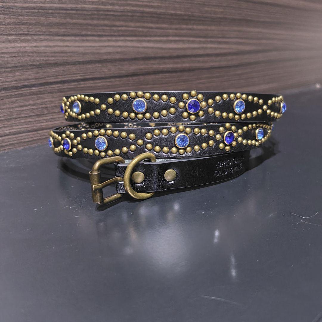 アイ青■本革レザーフルスタッズナローベルト☆アメカジ古着ヴィンテージキムタク