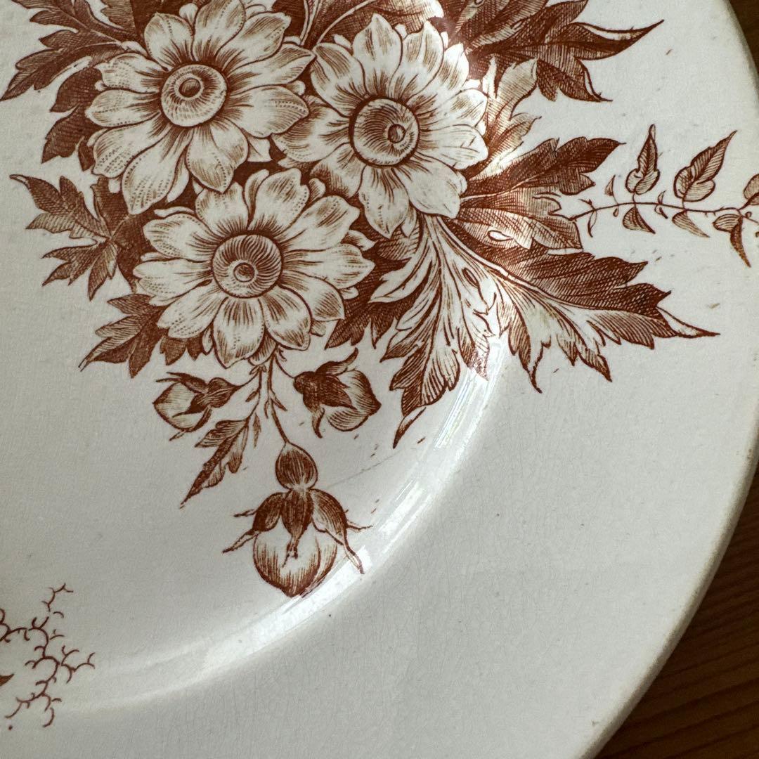 ２枚セットクレイユモントローMARGUERITESブラウン系フランスアンティーク