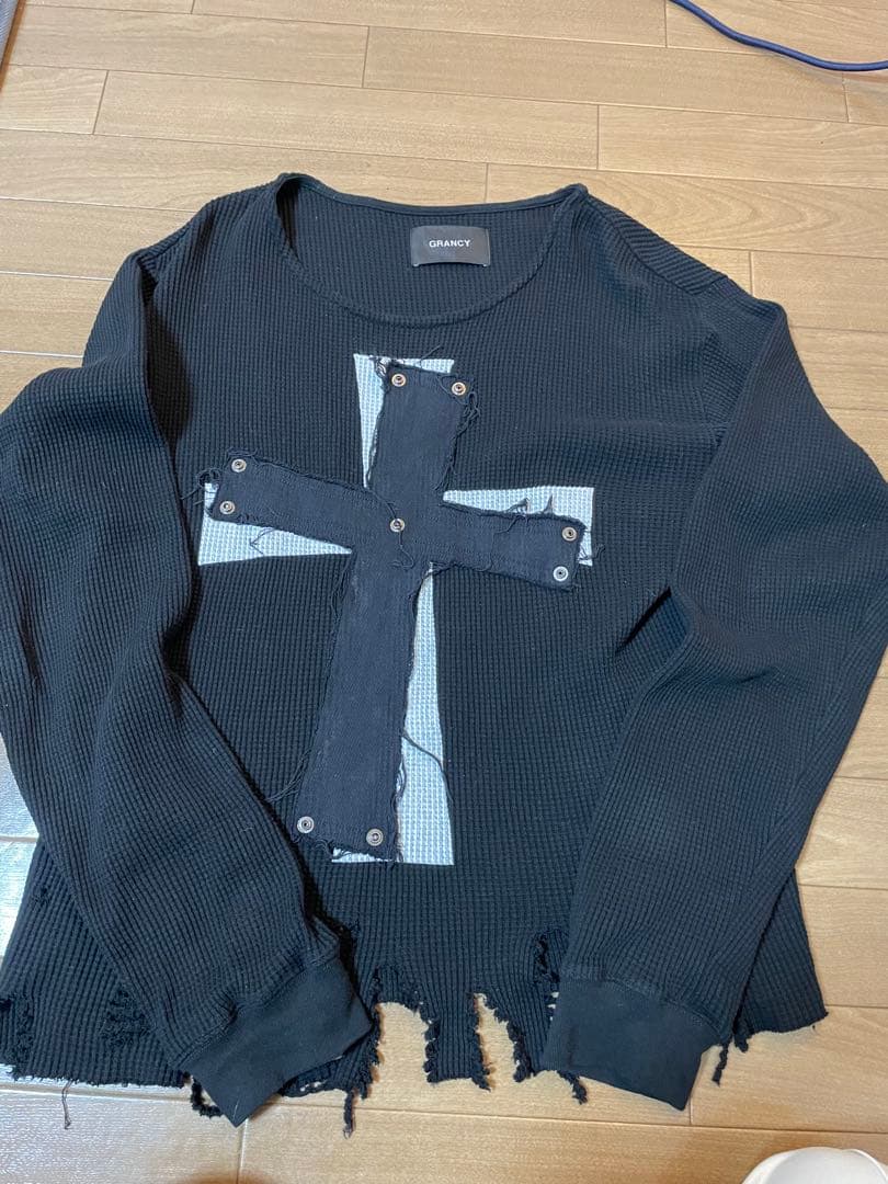 【GRANCY】クロスパッチダメージサーマルロンT ブラック