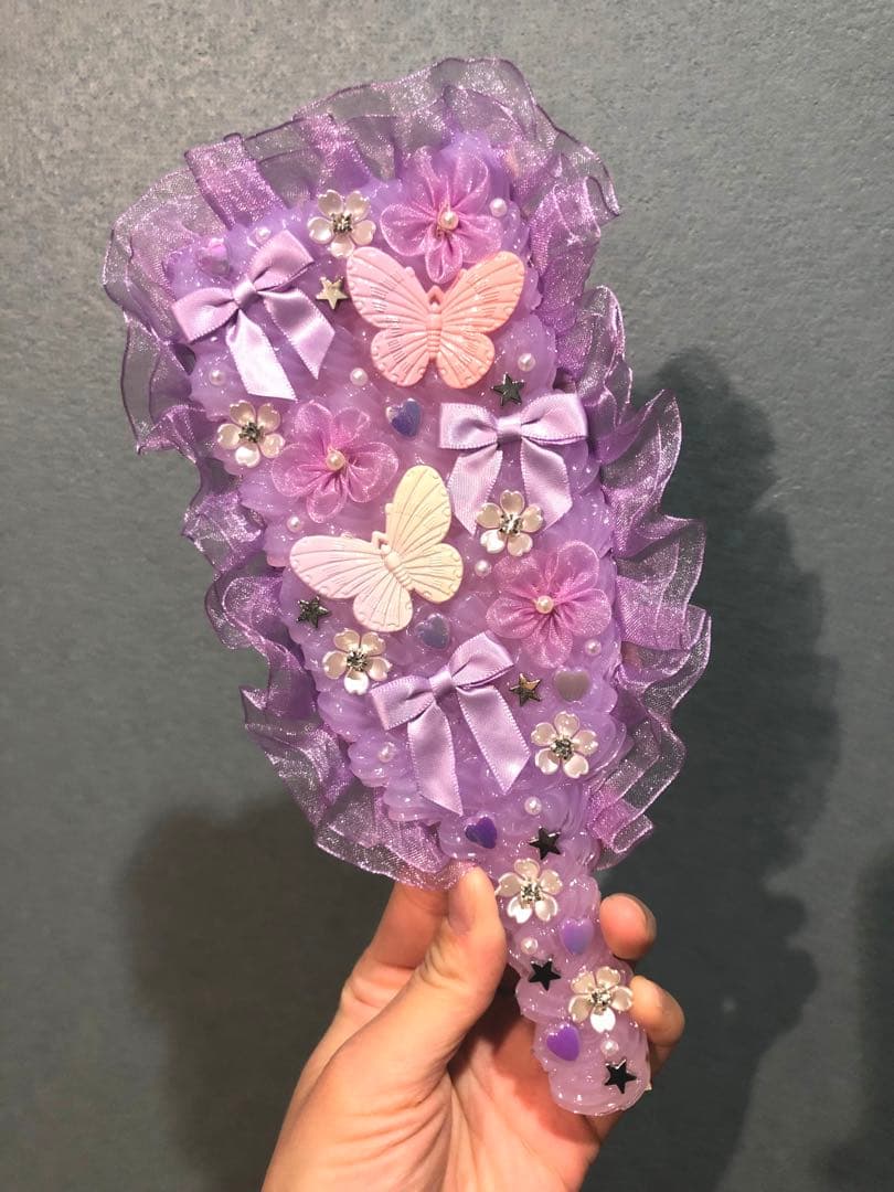 【ハンドメイド】ホイップデコ　羽子板　紫蝶レース