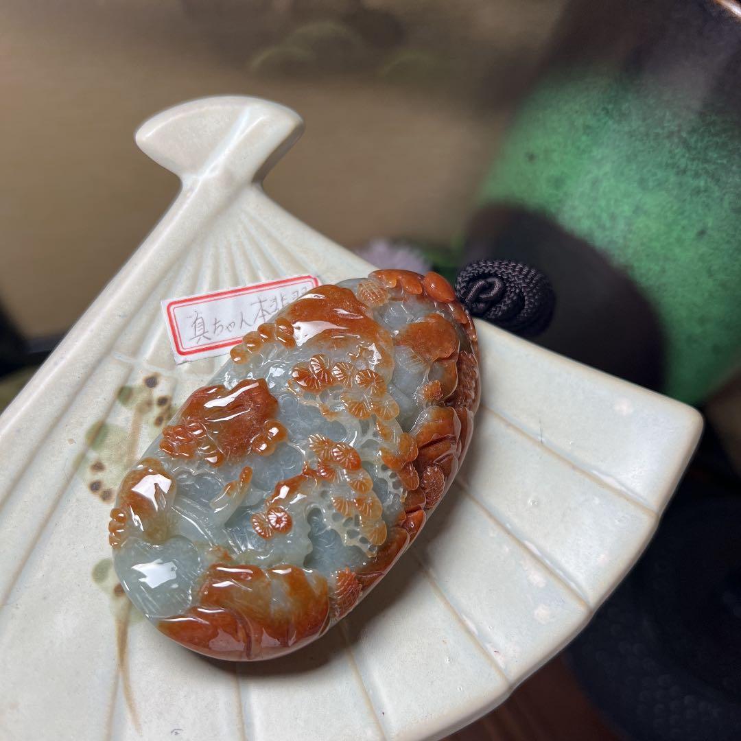 本翡翠　レア大きい開運天然山水風景画