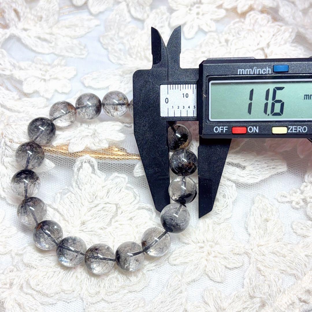 高透明 ブラックルチル ガーデンクォーツブレスレット 虹入り 金運魔除 11mm