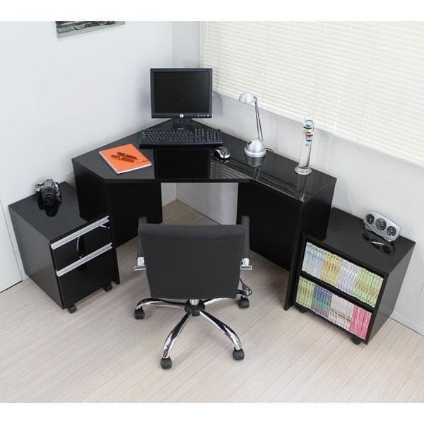 《新品・送料無料》《日本製》高級ブラック鏡面 ハイタイプ デスク3点セット