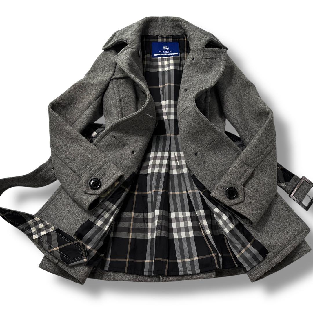 【極美品】バーバリー　トレンチコート　ノバチェック　アンゴラ　ダブル　ロゴ金具