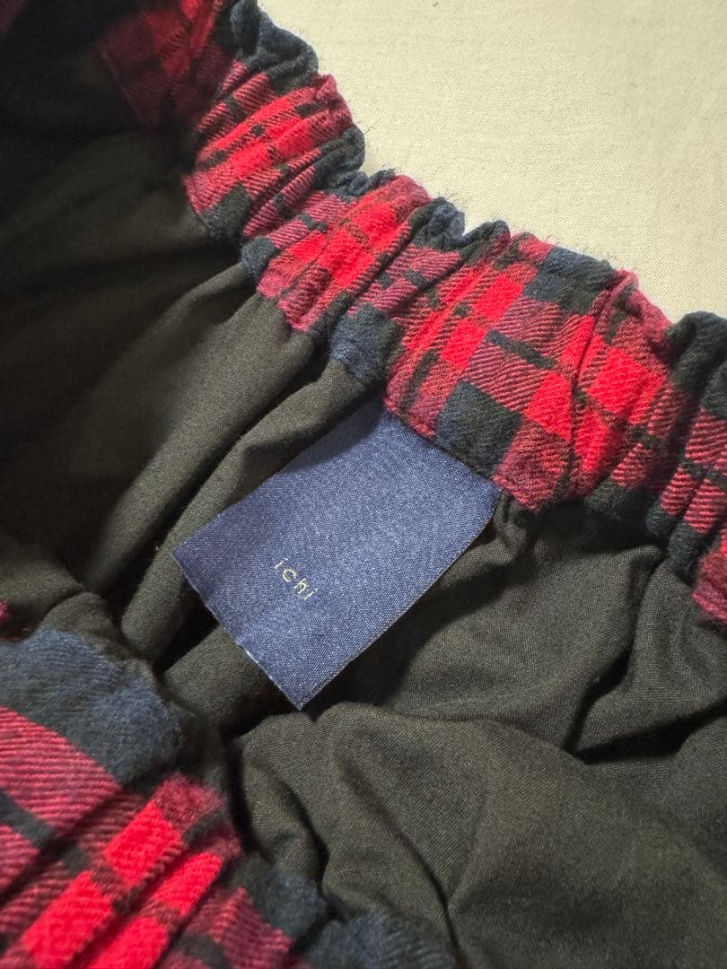 ichiスカラップエンブロイダリー チェックスカート