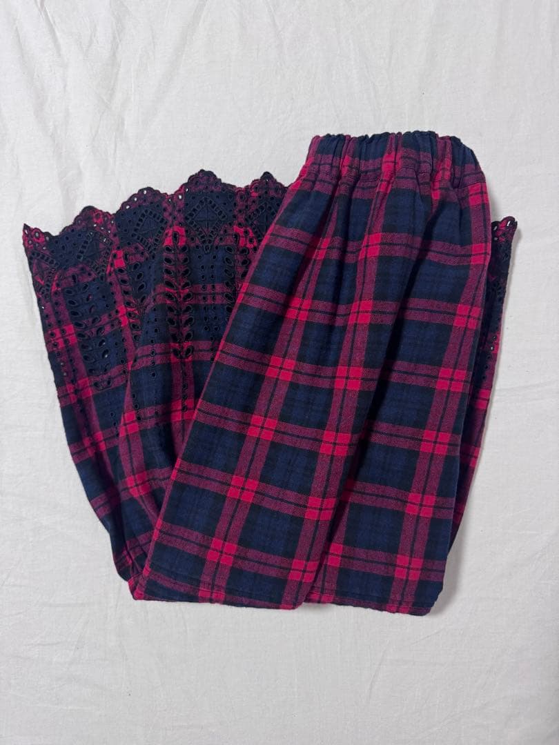 ichiスカラップエンブロイダリー チェックスカート