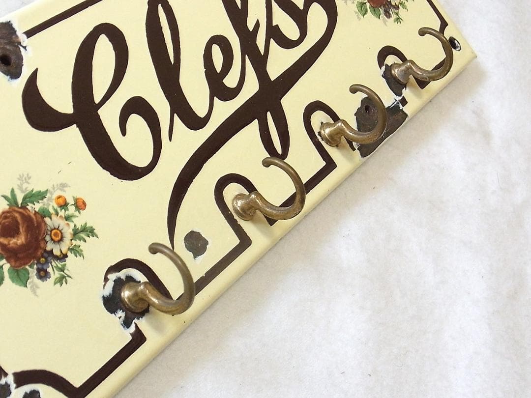 フランス製 ホーロー「Clefs」キーラック アンティーク 壁掛けキーフック