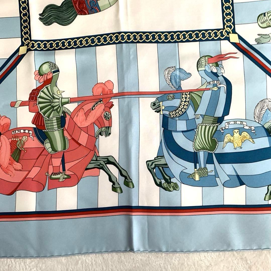 HERMES エルメス　スカーフ　カレ90 ストール　水色　約88㎝　騎士柄