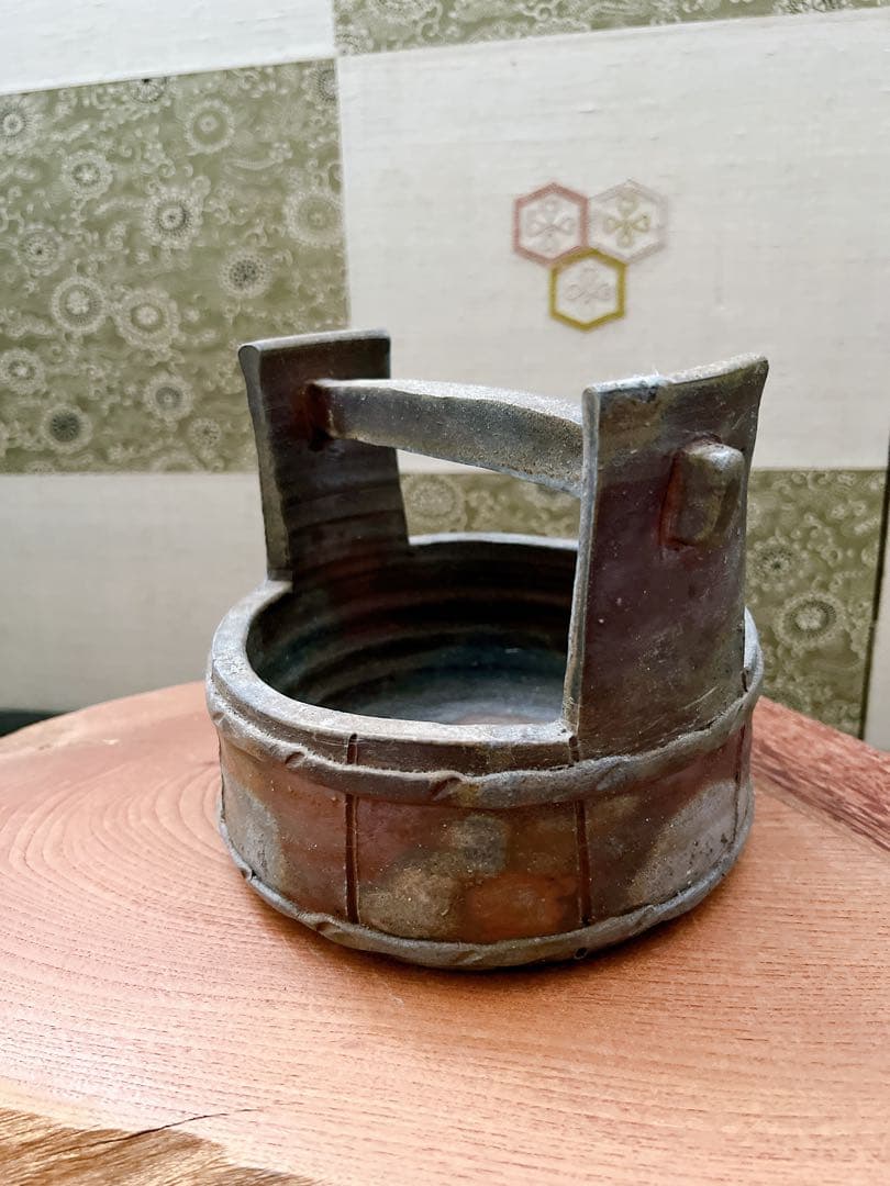 備前焼　手桶花入れ　花器　花瓶 置物　骨董品　手付花入