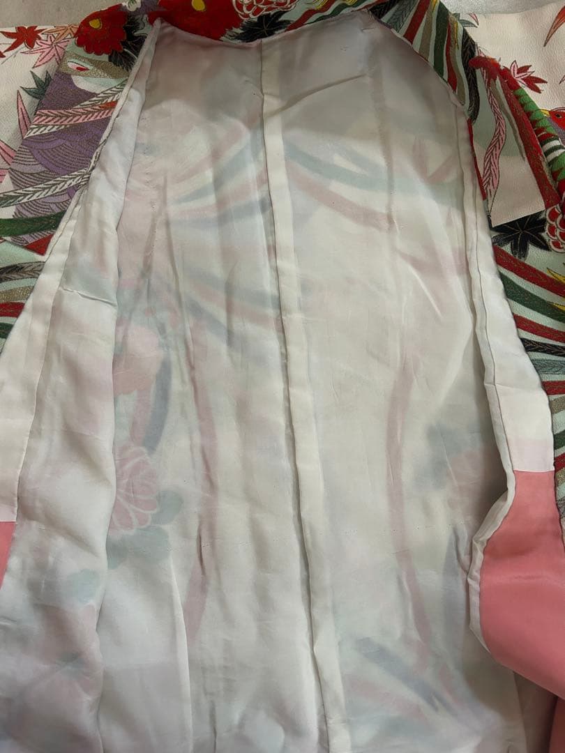 7歳　七五三　アンティーク正絹着物、アンティーク帯、帯揚げ、帯締め　しごきセット