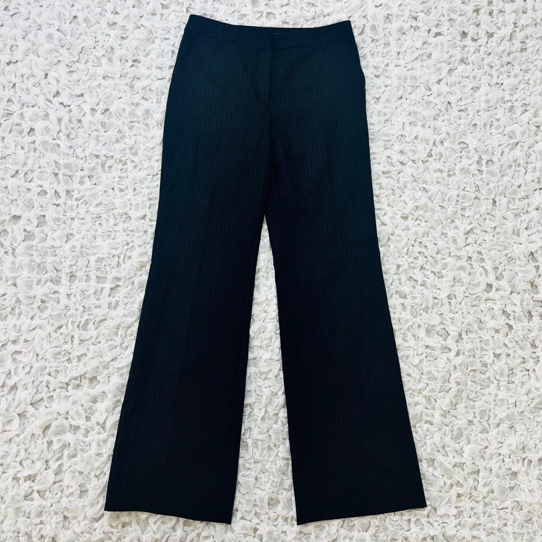 iCBアイシービー ストライプウールセットアップパンツスーツ カシミヤ混 ML紺