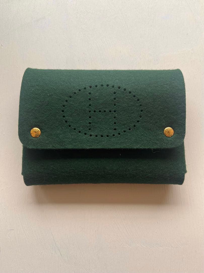 HERMES エルメス フェルト トランプケース ポーチ ダークグリーン