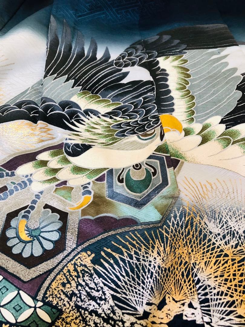 七五三五歳‼️完全️フルセット高級‼️美品紺地暈し鷹金糸刺繍煌びやか際立つ❤️家からなし