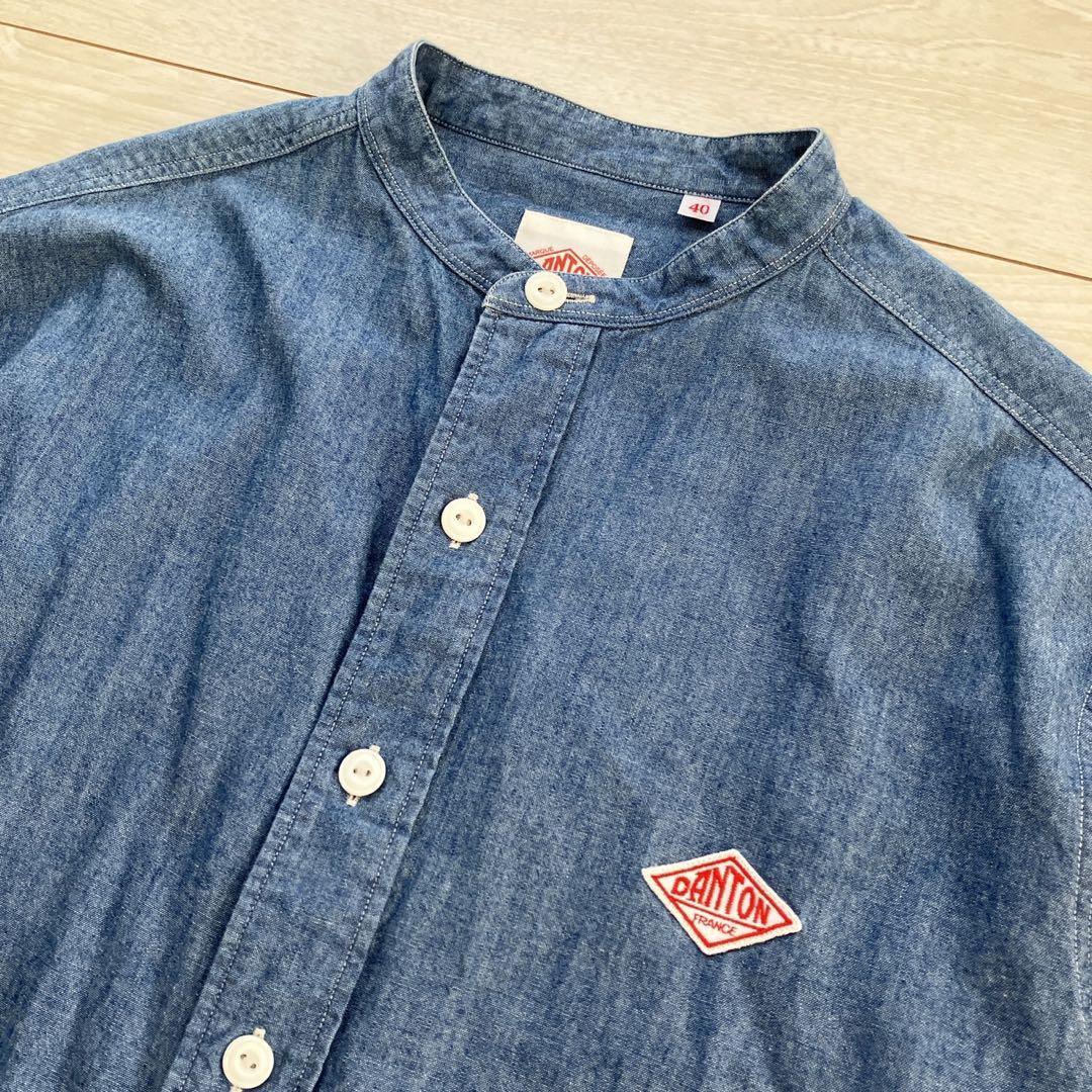 美品 ダントン デニムシャツ バンドカラー オックスシャツ 日本製 40