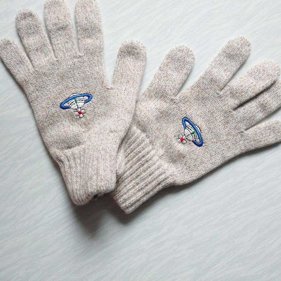 ヴィヴィアンウエストウッド メンズ カラーオーブ刺繍手袋 ベージュ