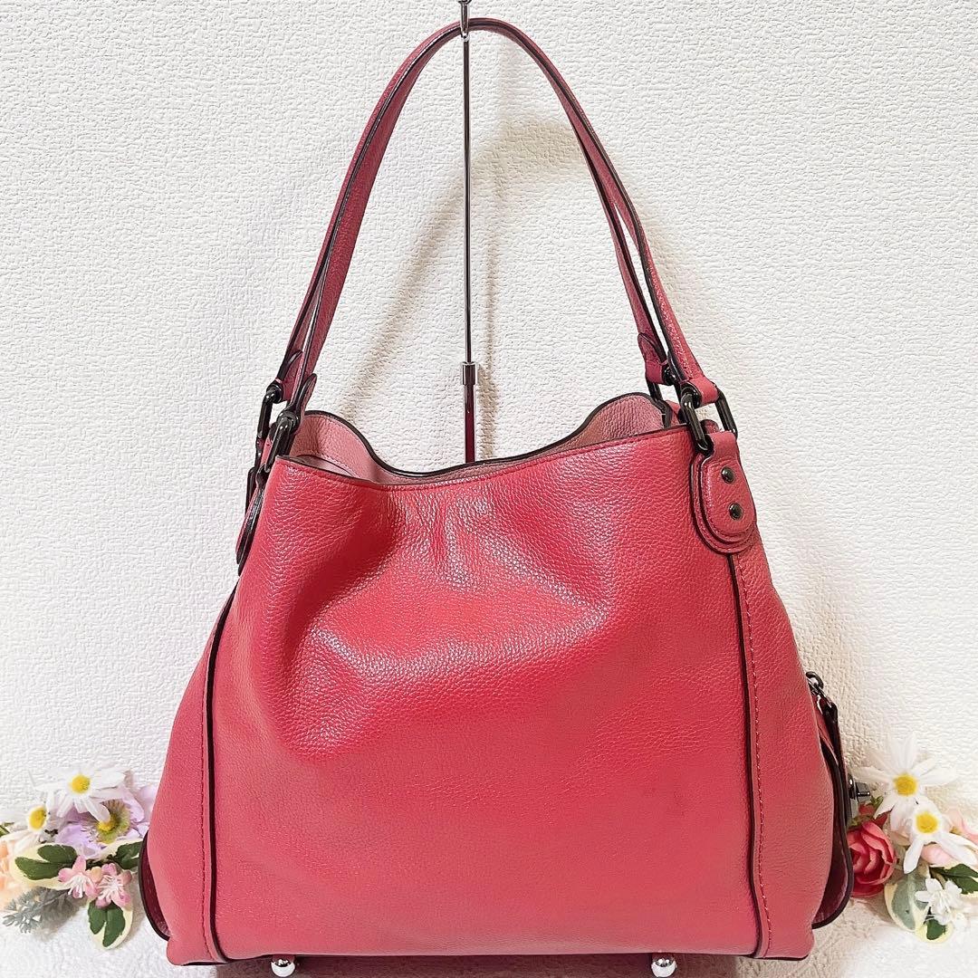 【極美品】COACH コーチ トートバッグ 肩掛け ピンク系 大容量 チャーム付