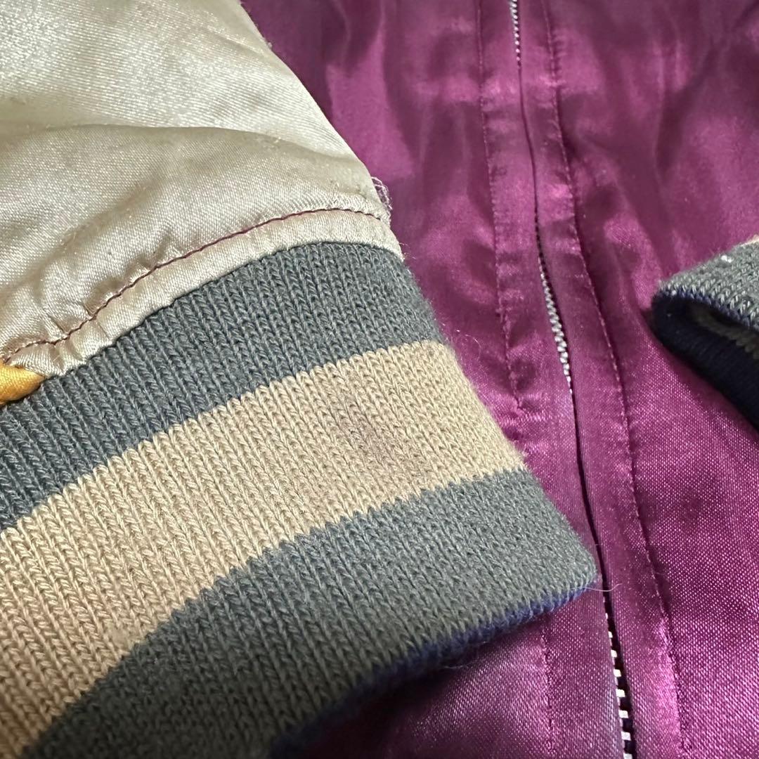 【豪華刺繍】爆烈爛漫娘　スカジャン　ベロア　別珍　リバーシブル　ネイビー　紺 M