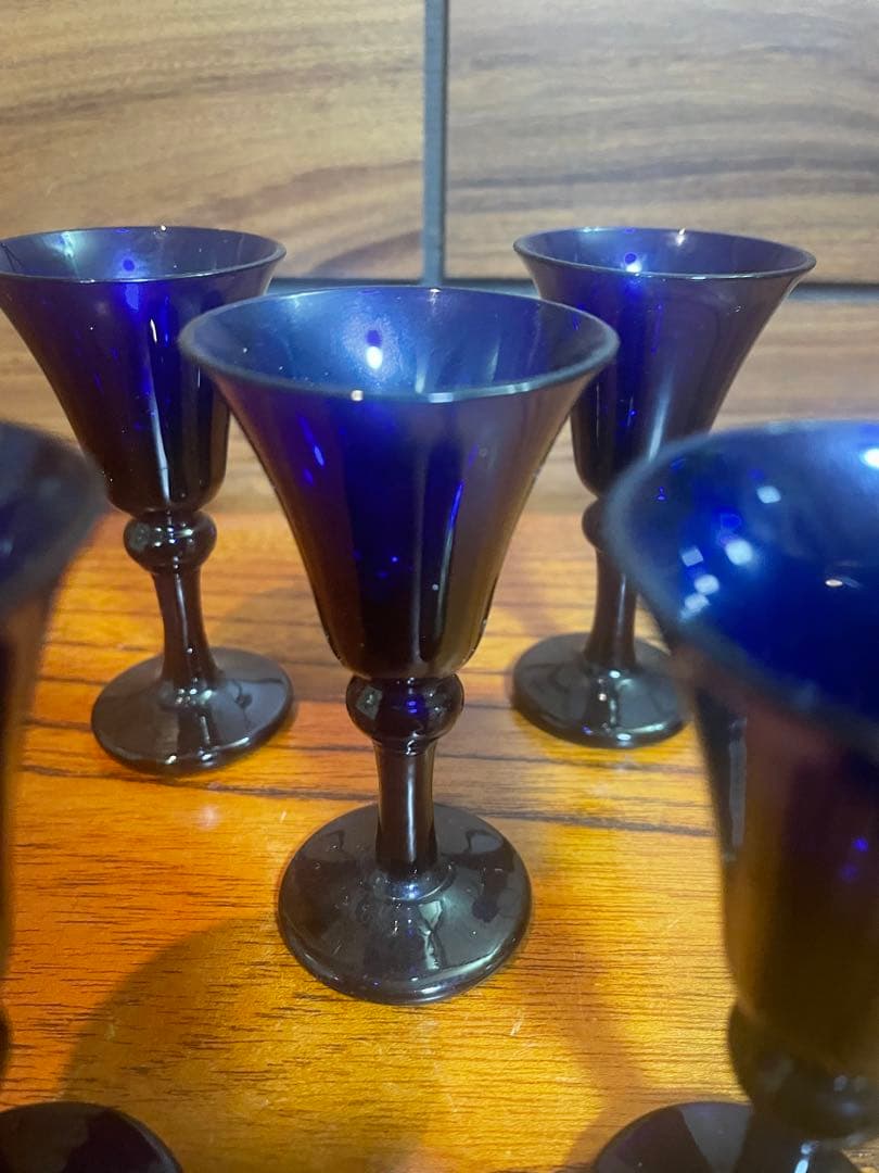 長崎ガラス　瑠璃色ガラス　ちろり×1 杯×5