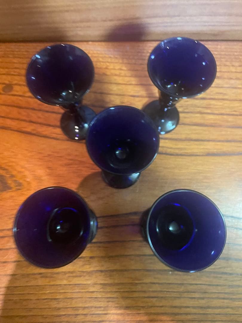 長崎ガラス　瑠璃色ガラス　ちろり×1 杯×5