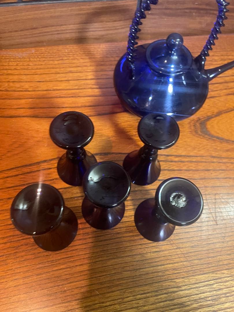 長崎ガラス　瑠璃色ガラス　ちろり×1 杯×5