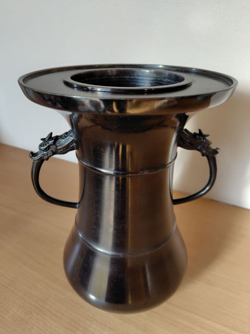 古流 伝統生け花花器 六華 獅子頭耳付き 銅鋳造花器