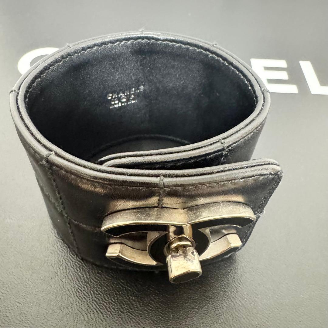 【美品】シャネル CHANEL ブレスレット チョコバー ラムスキン ブラック