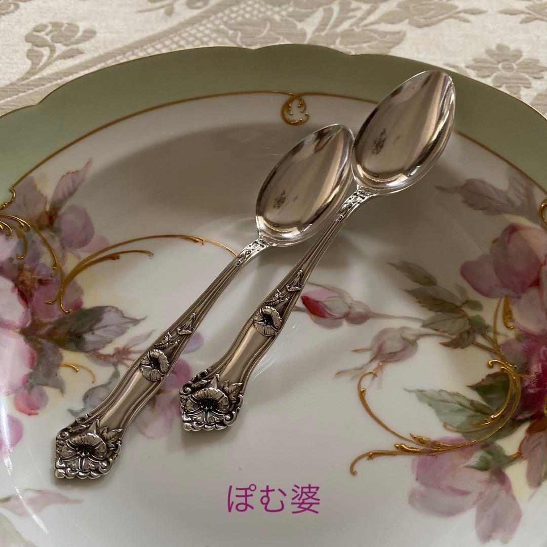 【米国／Alvin】純銀 スターリングシルバー／ティースプーン ２本「朝顔」