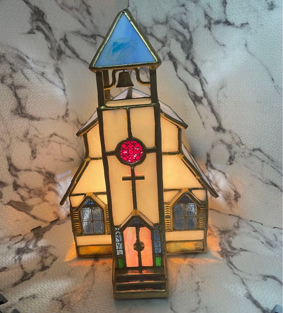 3段階タッチセンサー　オルゴール付き 教会型　ステンドグラス　アンティーク