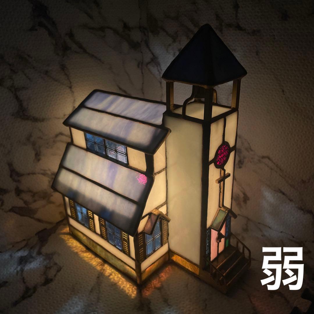 3段階タッチセンサー　オルゴール付き 教会型　ステンドグラス　アンティーク