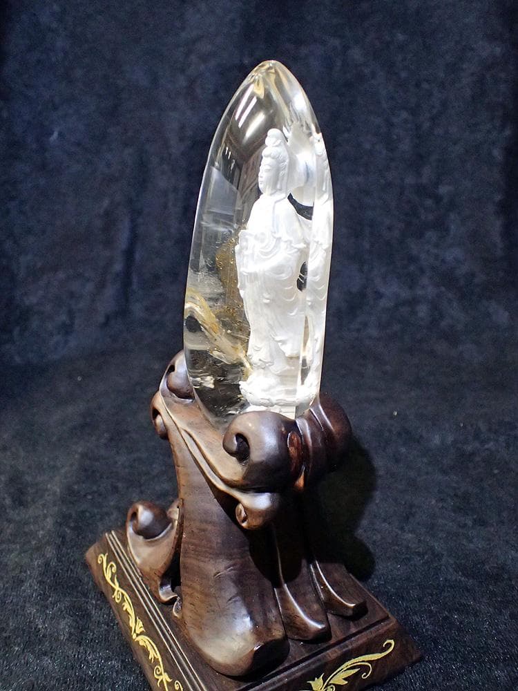 【天然石】観音像＿ガーデンクオーツ／268g(台座込553g)