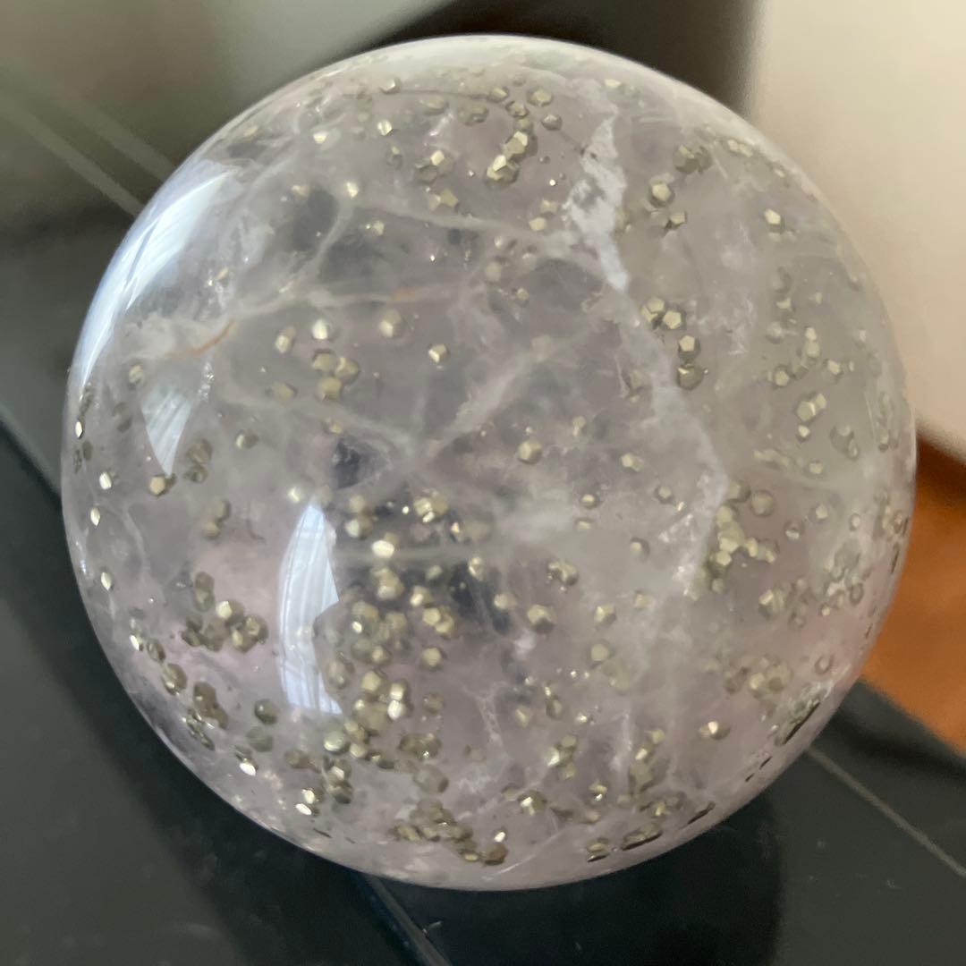 特大！パイライトインフローライト　スフィア　天然石置物　C167