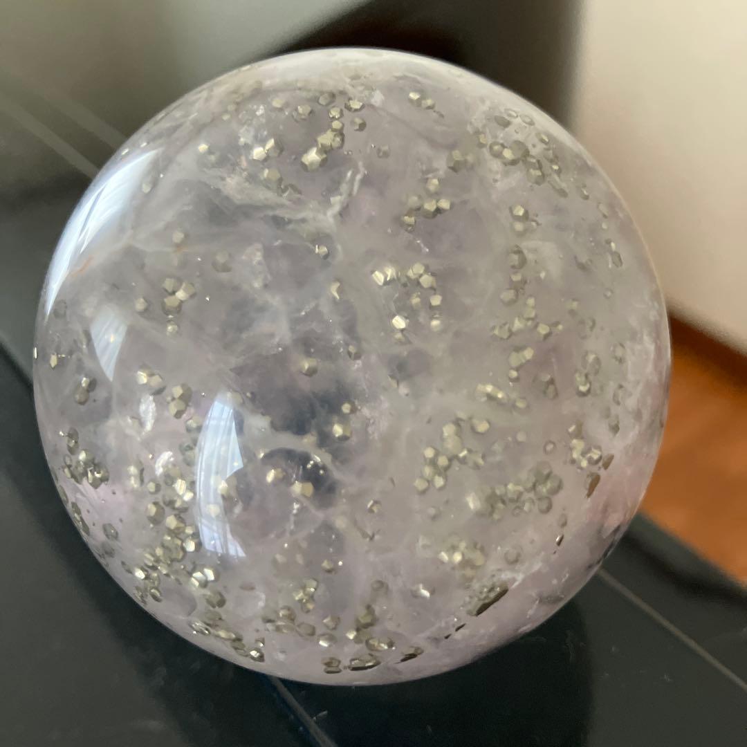 特大！パイライトインフローライト　スフィア　天然石置物　C167