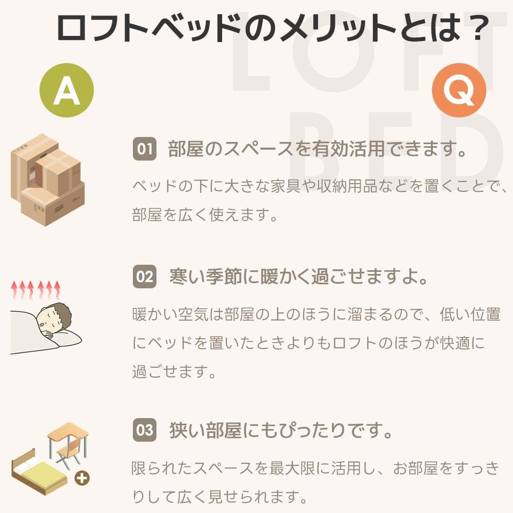 ロフトベッド シングル コンセント付き 移動可能デスク付き 北欧風 BLACK