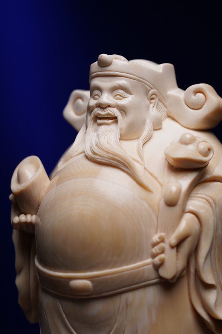天然マンモス牙美しい手作り彫刻財神爺 置物