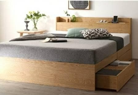 シングル・Newデザイン2杯収納コンセント付きベッド・ノルディックオーク 8-6