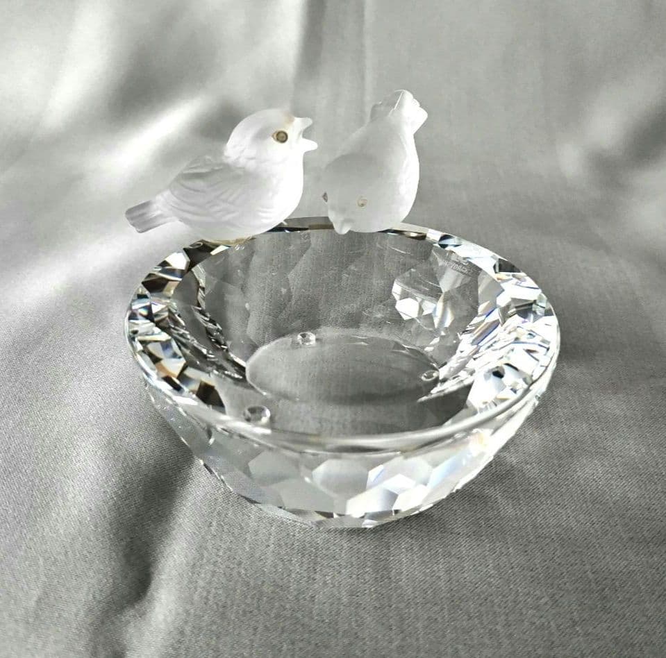 スワロフスキー 小鳥の水盤 小物入れ 置物 クリスタルガラス オブジェ 動物