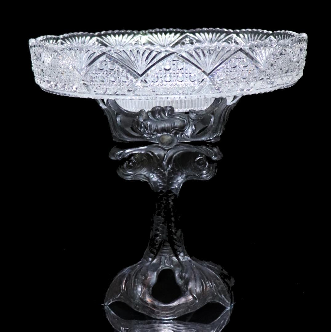 オールド・バカラ 1890年 錬鉄製 ドルフィン造形 大型コンポート ディアマン