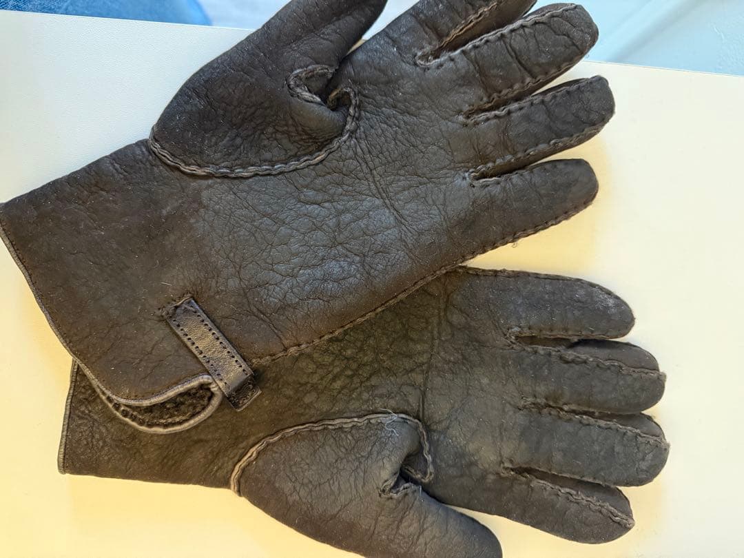 HERMÈS ダークブラウン ムートン　レザー手袋　メンズ