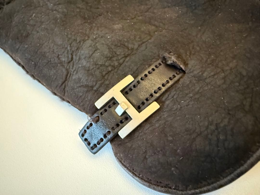 HERMÈS ダークブラウン ムートン　レザー手袋　メンズ