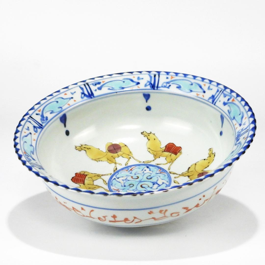 お菓子器　茶道具　菓子鉢　宮崎祐輔　染付駱駝　菓子器　共箱　保管品　未使用