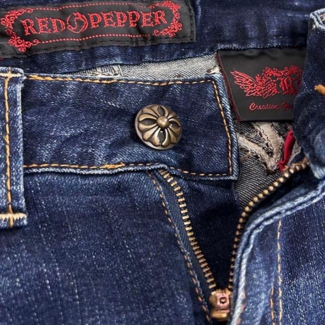 【レッドペッパー】　十字架 ローライズデニム ロゴ刺繍 ヒョウ柄　デニム