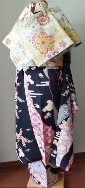 431.クロミちゃんみたいな振袖7点セット 正絹　フルセット　成人式