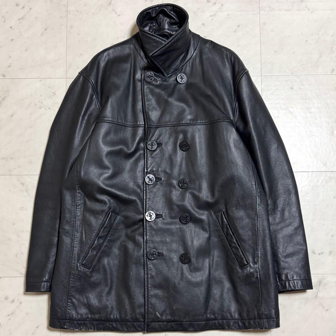 【オーバーサイズ 3L相当】OLD GAP 90s レザーピーコート 本革 黒
