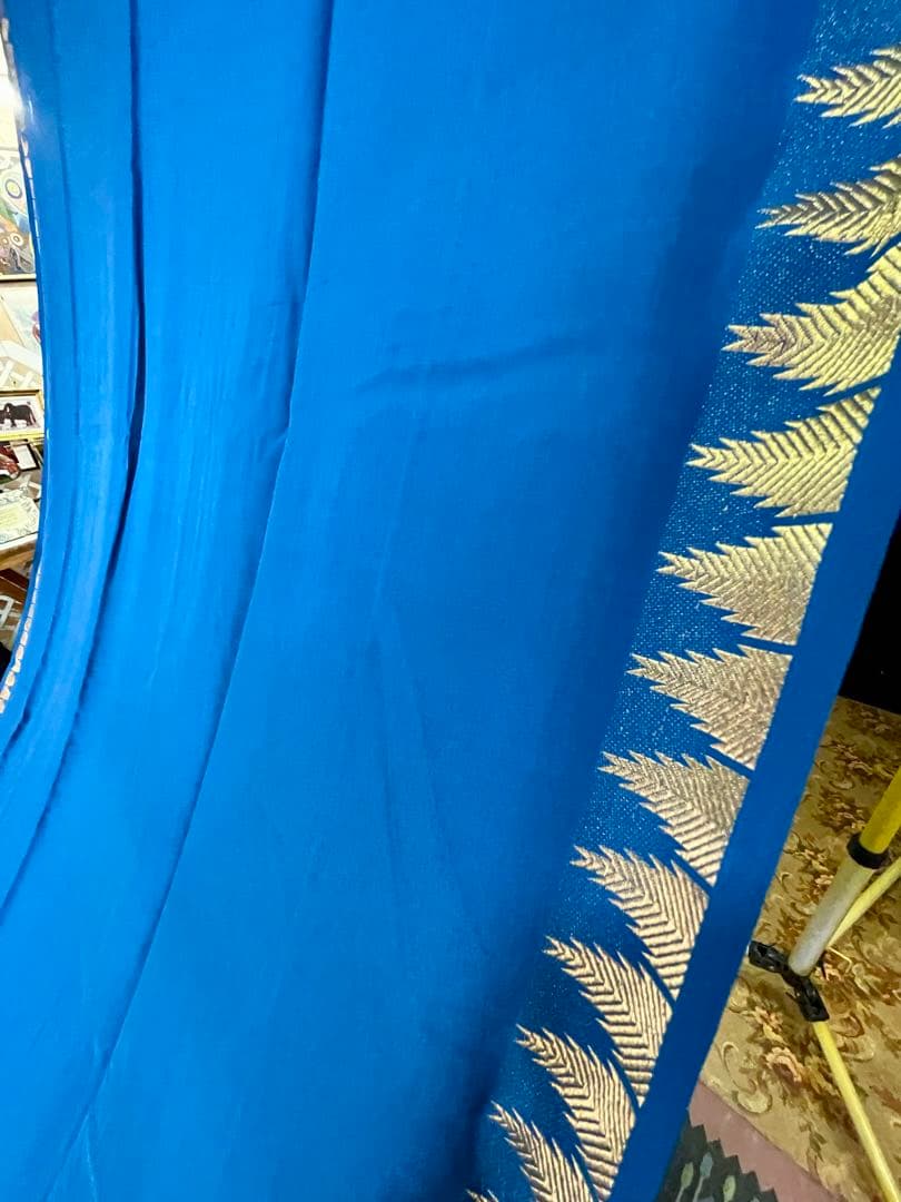インドシルクサリーブルー& ゴールド