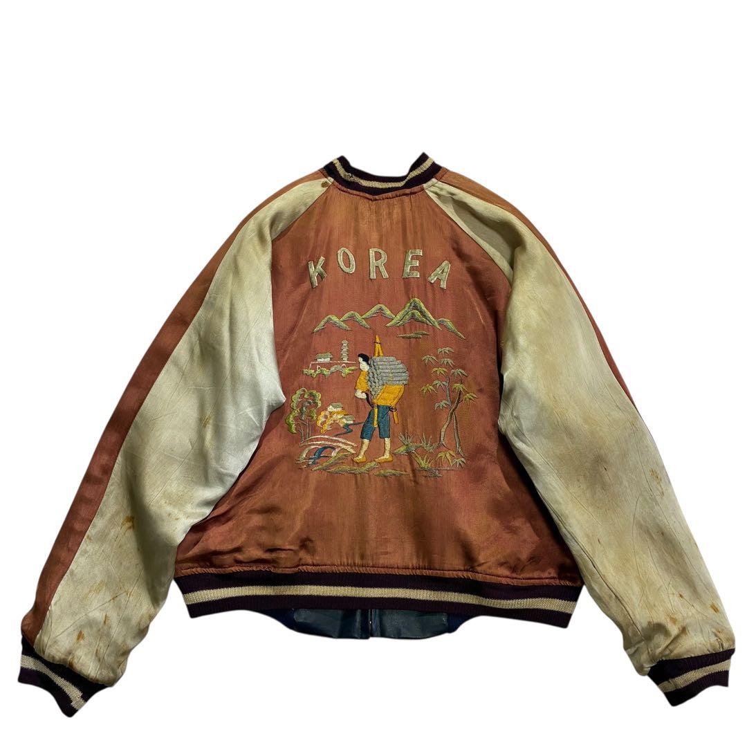 50s 60s KOREA サテン フェイクレザー スカジャン リバーシブル